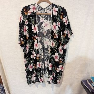Pink blush tropical, floral, cover up, cardigan 3xl (I)